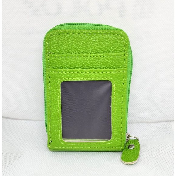 Green Mini Credit Card Case - Multi Card Slot Card Holder Wallet with ID Window - Picture 1 of 13